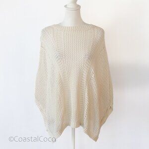 A New Day Open Knit Sweater ONE SIZE Batwing Poncho Relaxed Coastal Neutral Boho
